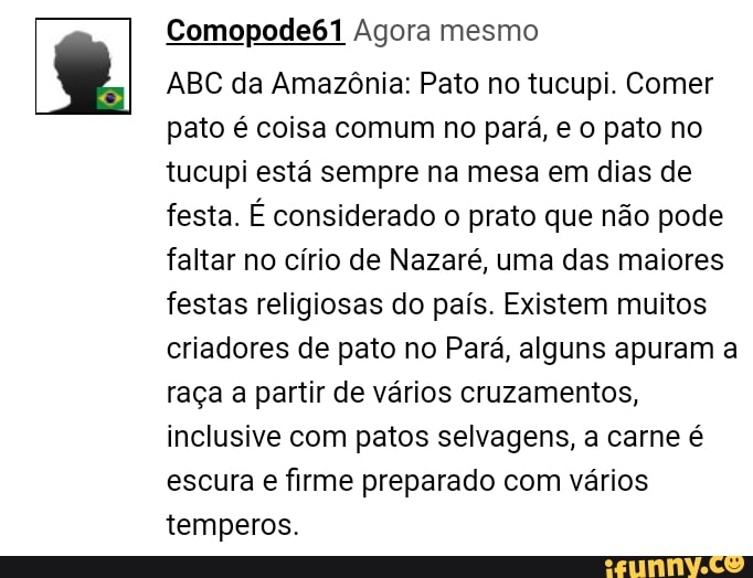 Comopode Agora Mesmo Abc Da Amaz Nia Pato No Tucupi Comer Pato