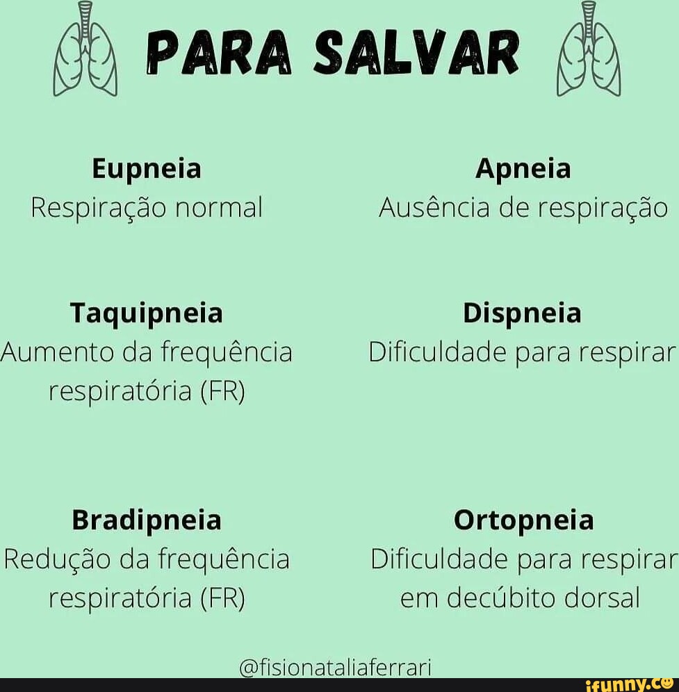 PARA SALVAR Eupneia Apneia Respiração normal Ausência de respiração