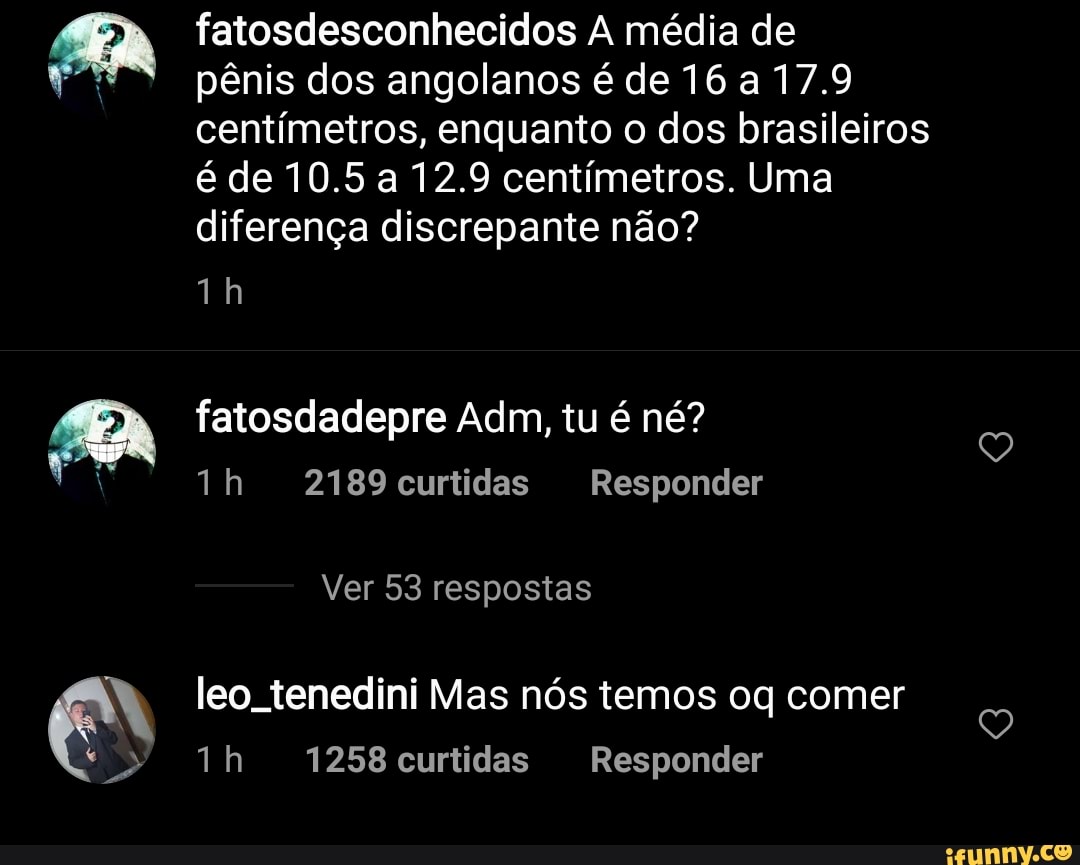 Fatosdesconhecidos A média de pênis dos angolanos é de 16 a 17 9