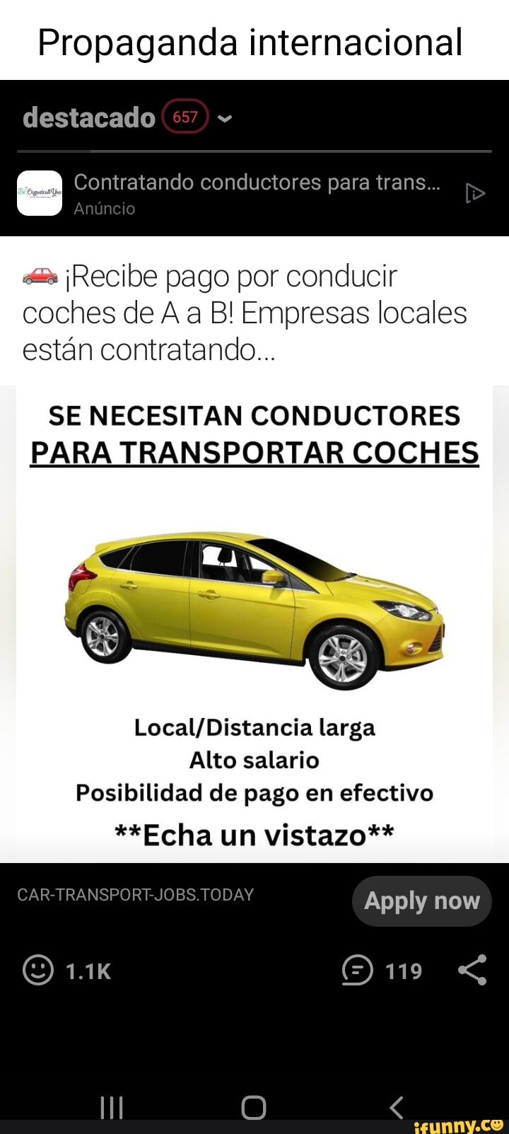 Propaganda Internacional Destacado Amuncio Contratando Conductores Para