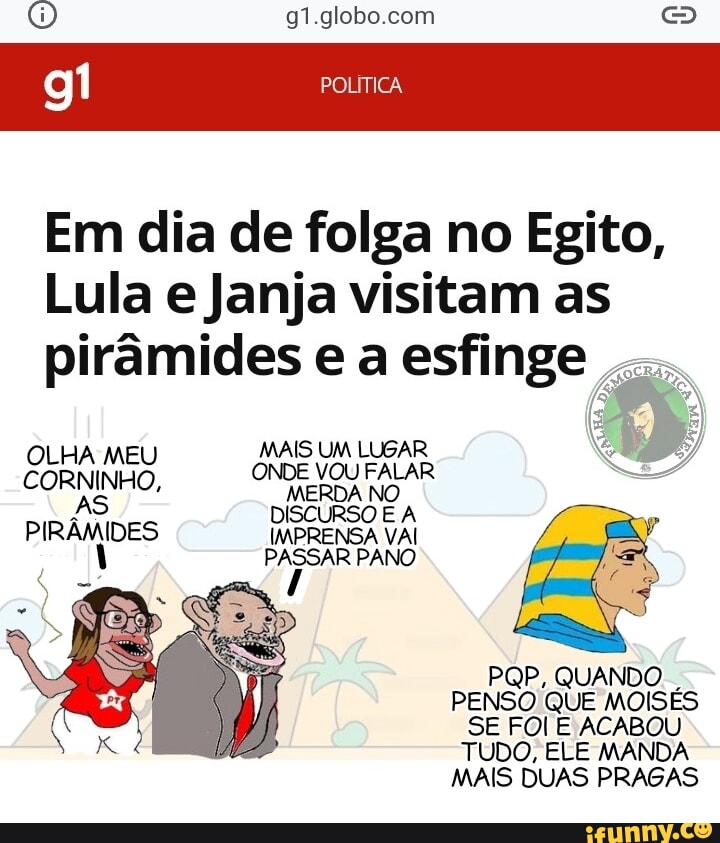 G1 globo POLÍTICA Em dia de folga no Egito Lula e Janja visitam