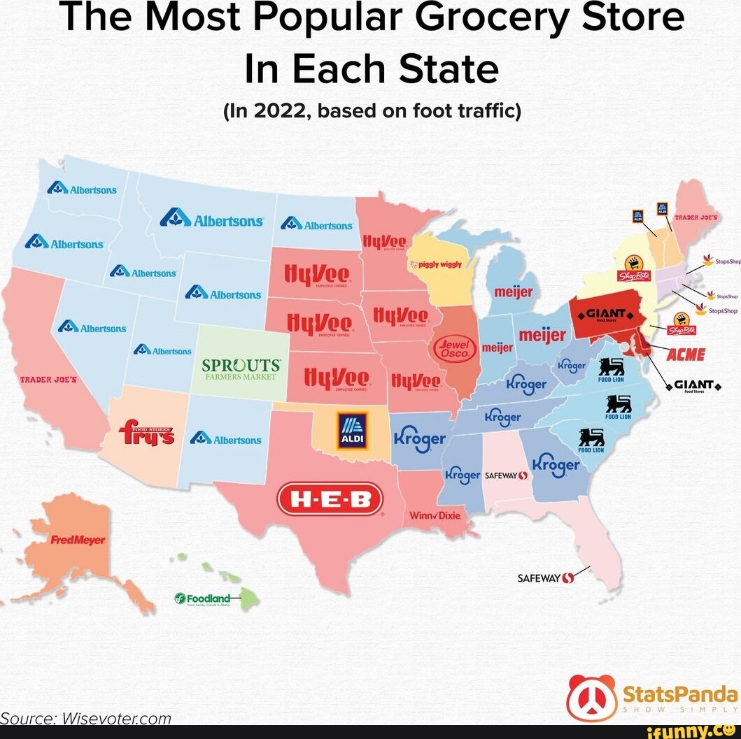 The Most Popular Grocery Store In Each State (In 2022, based on foot