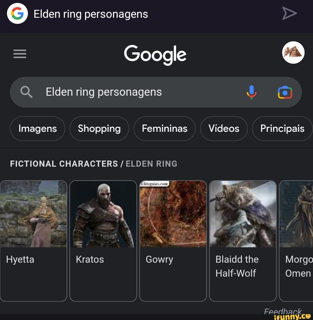 Elden ring personagens Google Q. Elden ring personagens Imagens Shopping  Femininas Videos Principais FICTIONAL CHARACTERS / ELDEN RING LAS Gowry  BONO) Blaidd the Morgo Half-Wolf Omen Feaedhack - iFunny Brazil