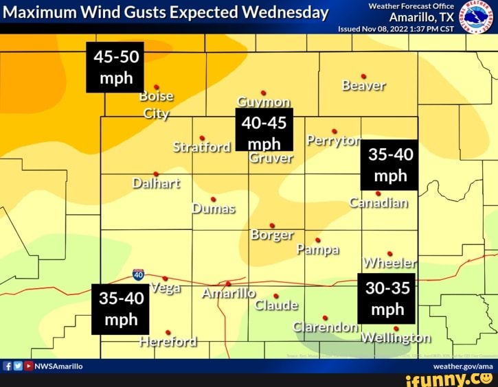 Maximum Wind Gusts Expected Wednesday mph Beaver 4045 mph Gruver mph