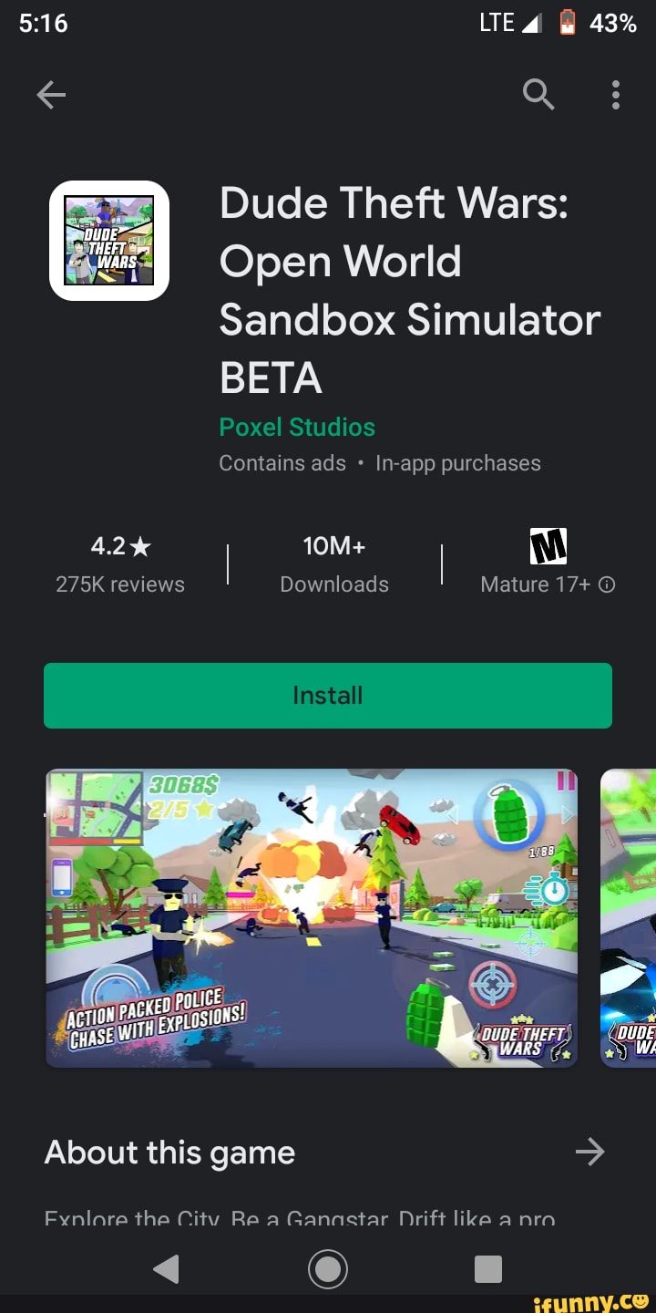 Dude Theft Wars: Open World Sandbox Simulator BETA Poxel Studios Contains  ads In-app purchases 275K