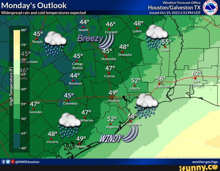 'Weather Forecast Office Monday's Outlook TX Widespread rain and cold