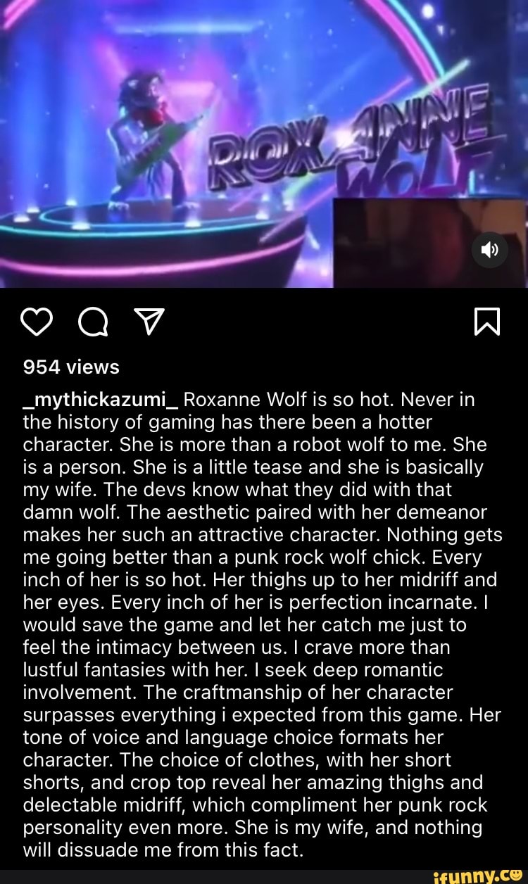 954 views _mythickazumi_ Roxanne Wolf is so hot. Never in the history of  gaming has there