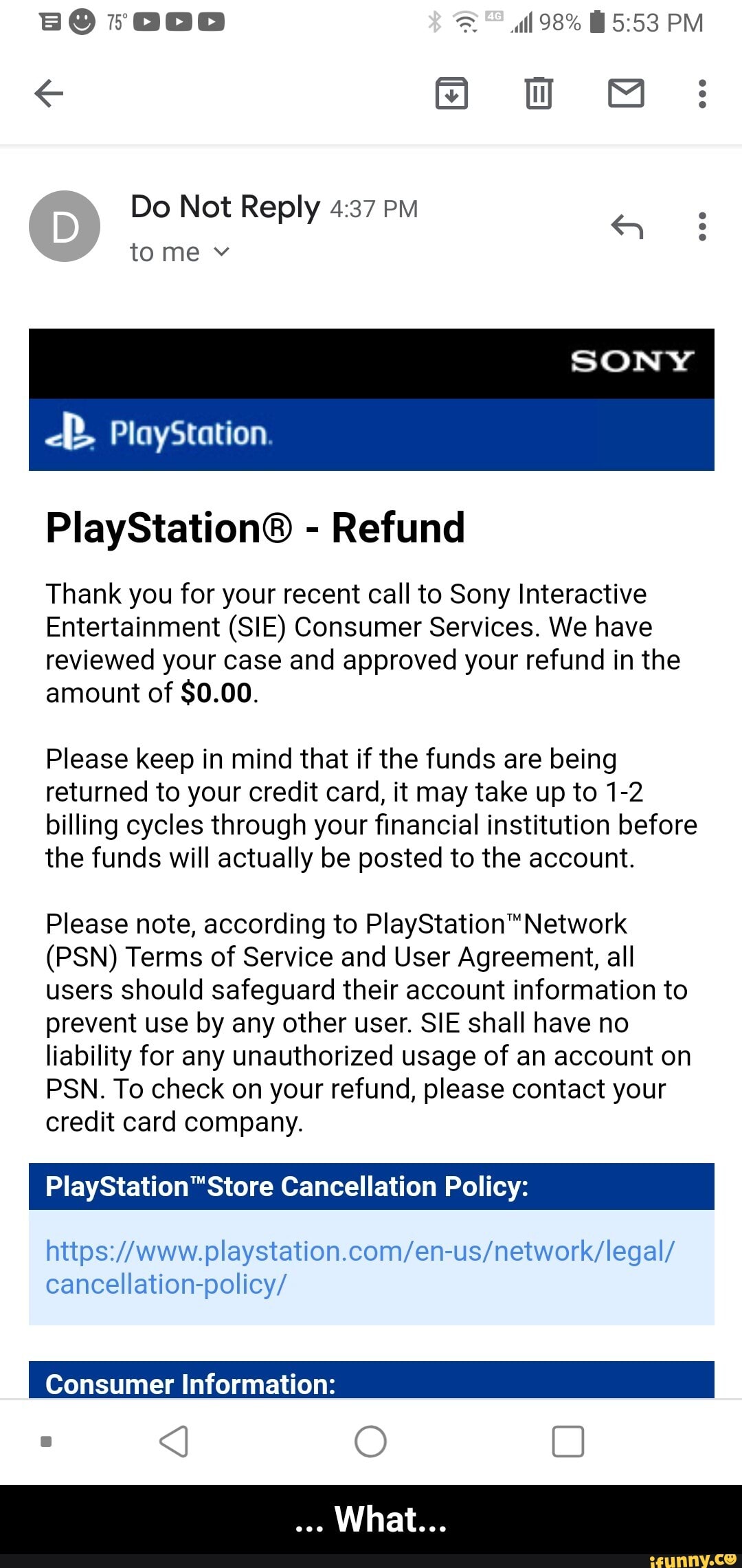 playstation support doesn't give you a refund it just gives you what might  be a fake number good bye 100 $ : r/mildlyinfuriating