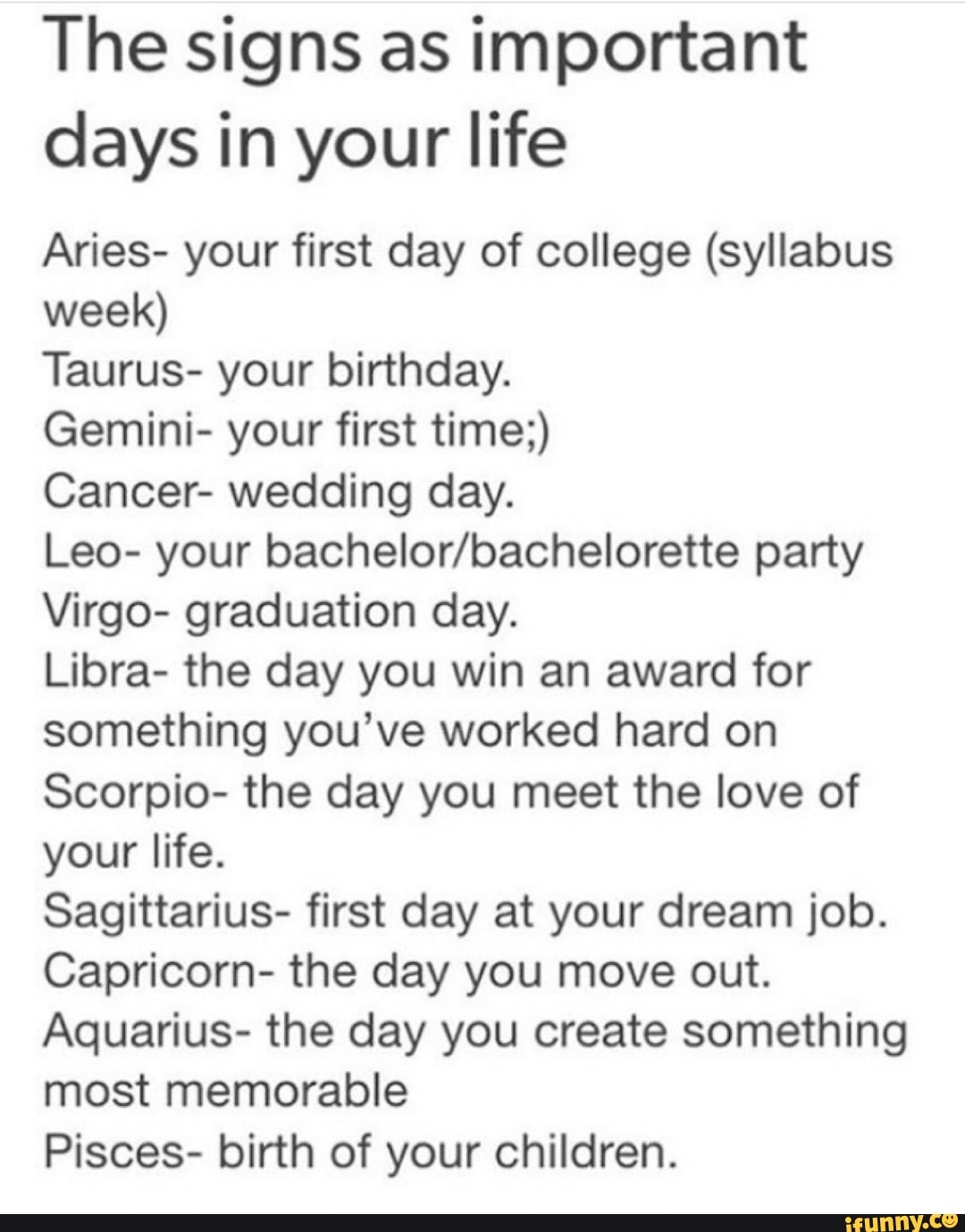 The signs as important days in your life Aries your first day of