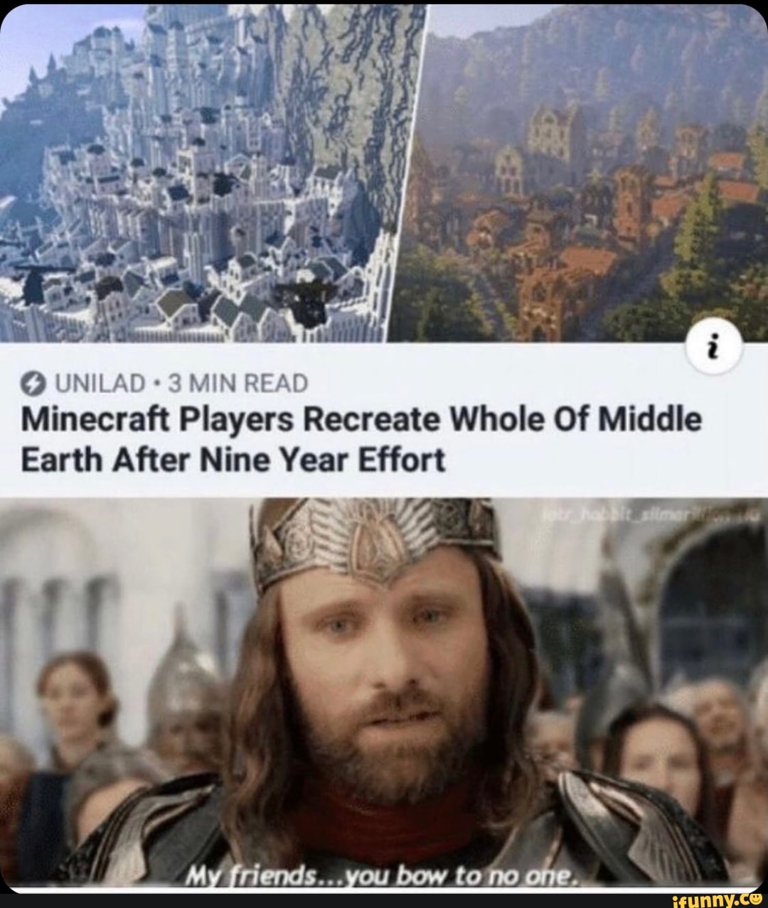 UNILAD 3 MIN READ Minecraft Players Recreate Whole Of Middle Earth After  Nine Year Effort bow to - iFunny Brazil