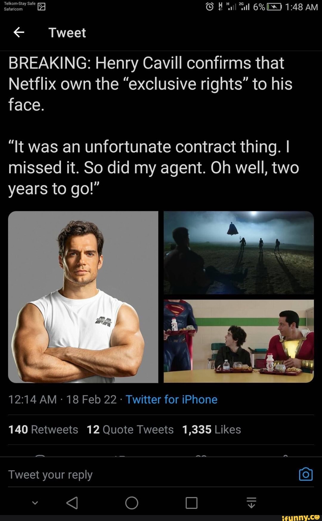 Telkom-Stay Safe Tweet 6% BREAKING: Henry Cavill confirms that Netflix