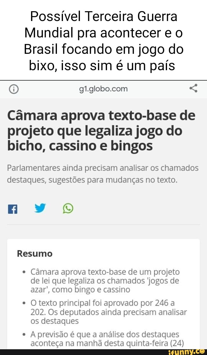Aprovado projeto de lei que legaliza os jogos no Brasil, como cassinos,  bingos, jogo do bicho e jogos on-line