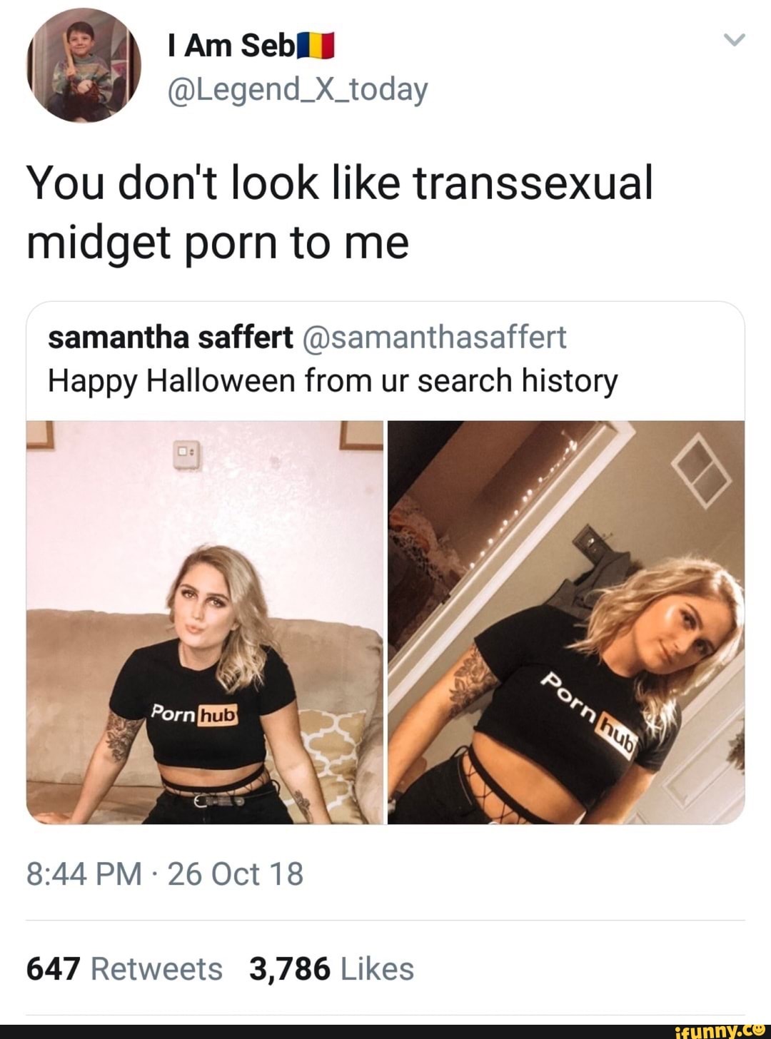 Halloween Porn Meme - You don't look like transsexual midget porn to me samantha saffert  @samanthasaffert Happy Halloween from ur search history 647 Retweets 3,786  Likes - iFunny Brazil