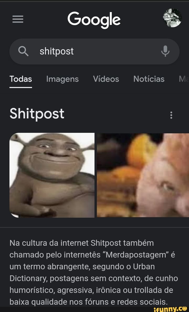 Shitpost Google és Todas Imagens Vídeos Notícias Shitpost Na cultura da  internet Shitpost também chamado pelo internetês Merdapostagem é um termo  abrangente, segundo o Urban Dictionary, postagens sem contexto, de cunho  humorístico