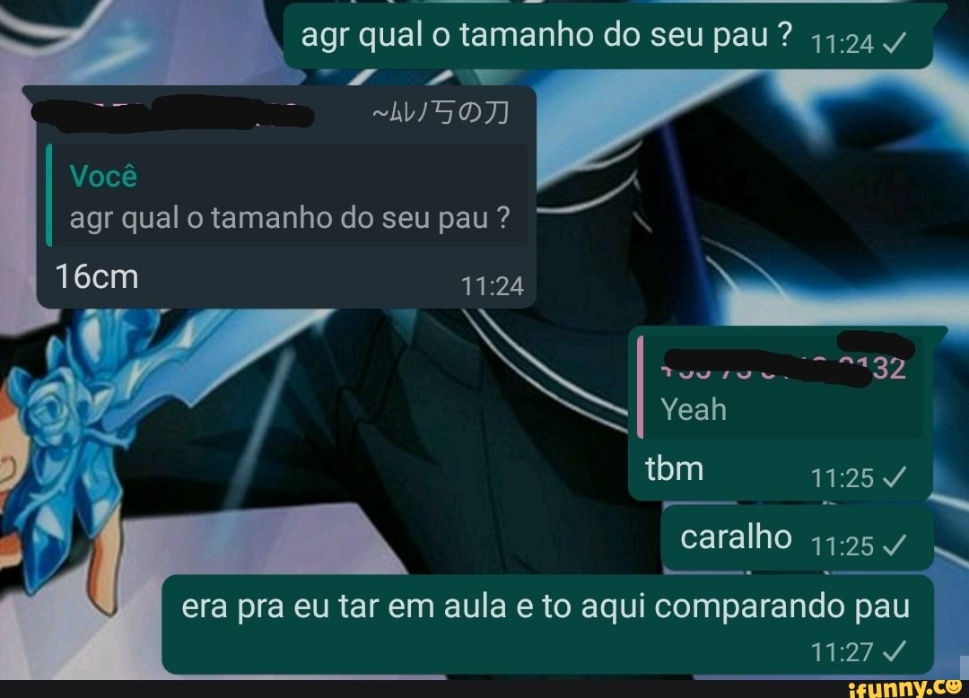 Você agr qual o tamanho do seu pau ? Yeah 16cm bm caralho era pra eu tar em  aula e to aqui comparando pau - iFunny Brazil