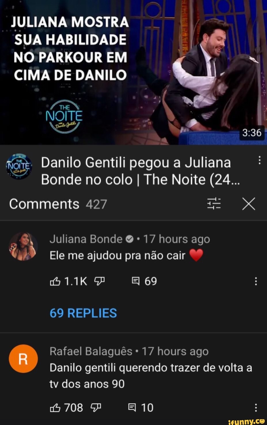 JULIANA MOSTRA SUA HABILIDADE NO PARKOUR EM CIMA DE DANILO NOITE NOS 336)  Danilo Gentili pegou