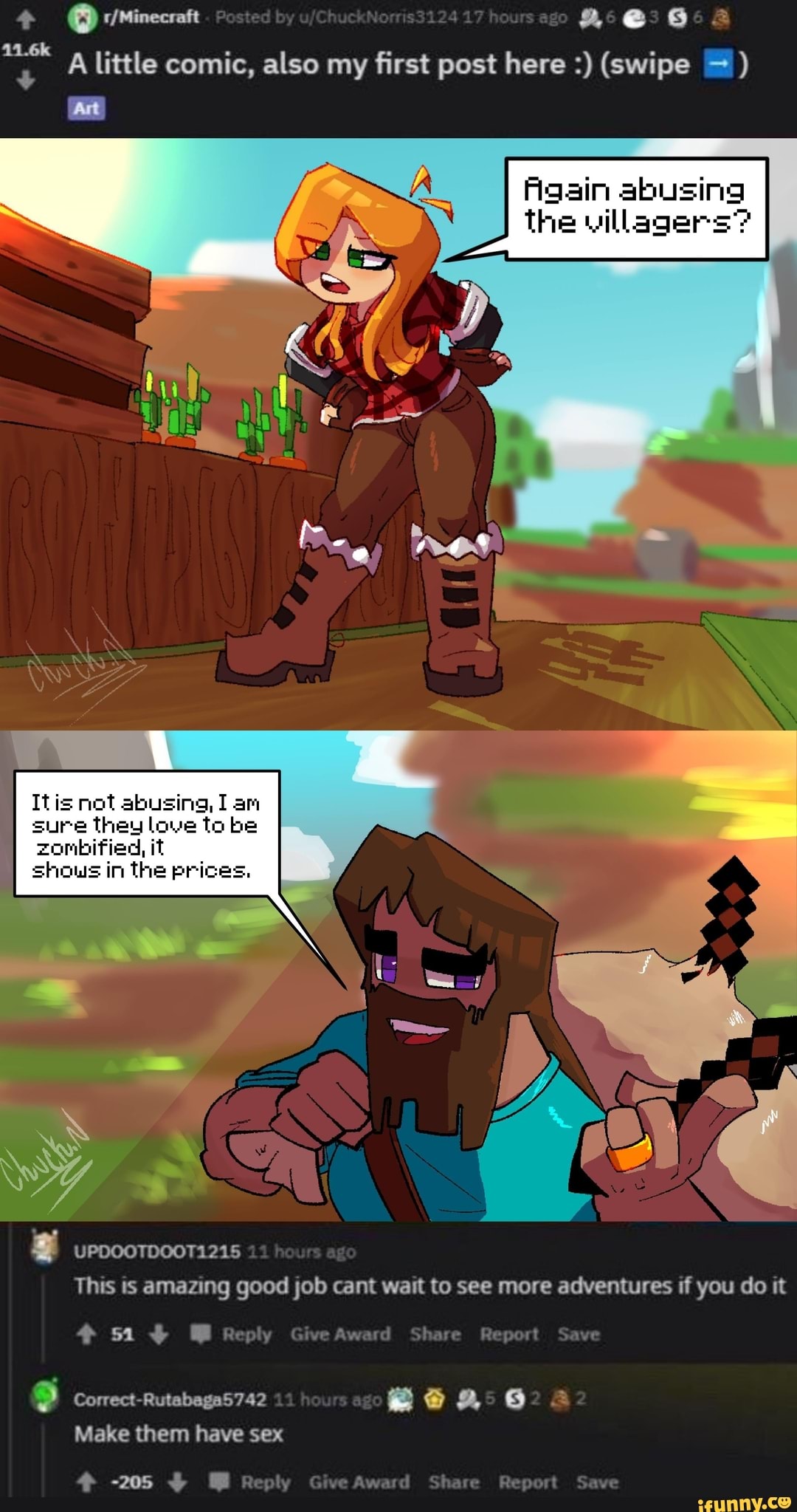 A little comic, also my first post here (swipe ) Again abusing the villager  Itis net sure