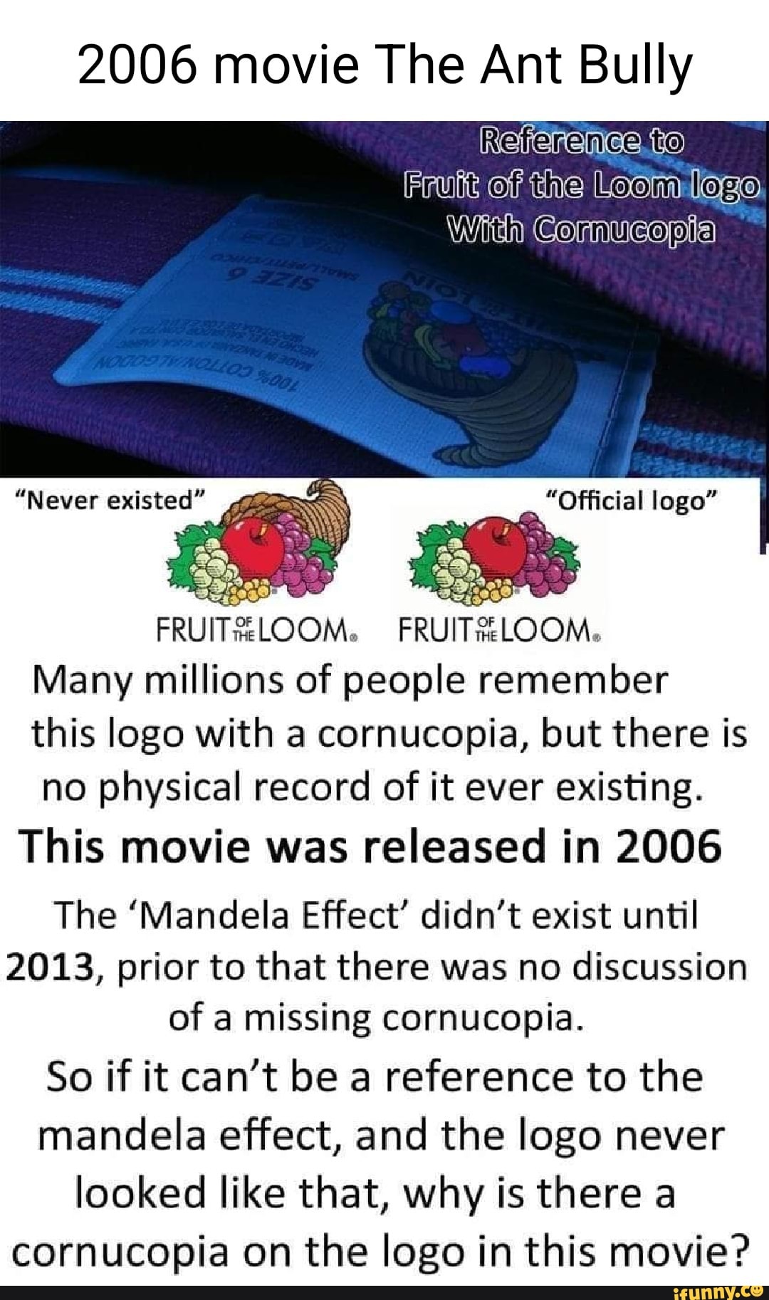 2006 movie The Ant Bully REKATSWCS. LO Fruit of the Loom With Comucopia  Never existed , Official
