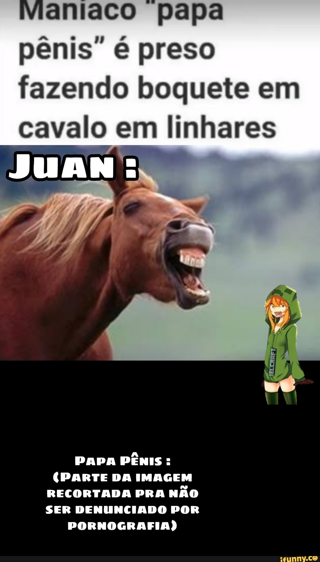 Va niaco papa pênis é preso fazendo boquete em cavalo em linhares PAPA  PÊNIS: (PARTE DA IMAGEM RECORTADA PRA NÃO SER DENUNCIADO POR PORNOGRAFIA) -  iFunny Brazil