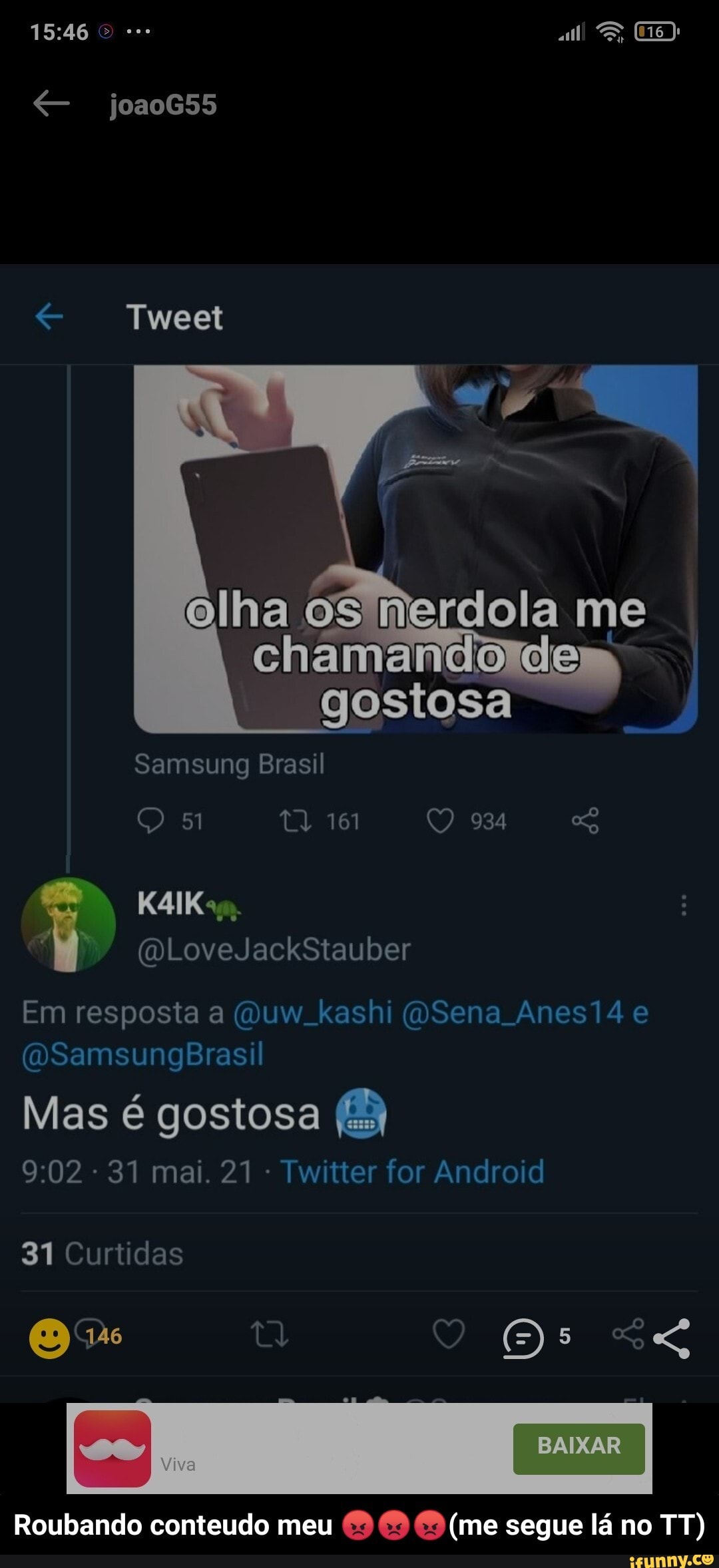 31 mai 21 - Twitter for iPhone 8 Curtidas Q Q Samsung Brasil