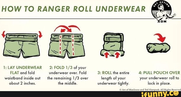 HOW TO RANGER ROLL UNDERWEAR 1: LAY UNDERWEAR 2: FOLD of your FLAT and fold  underwear