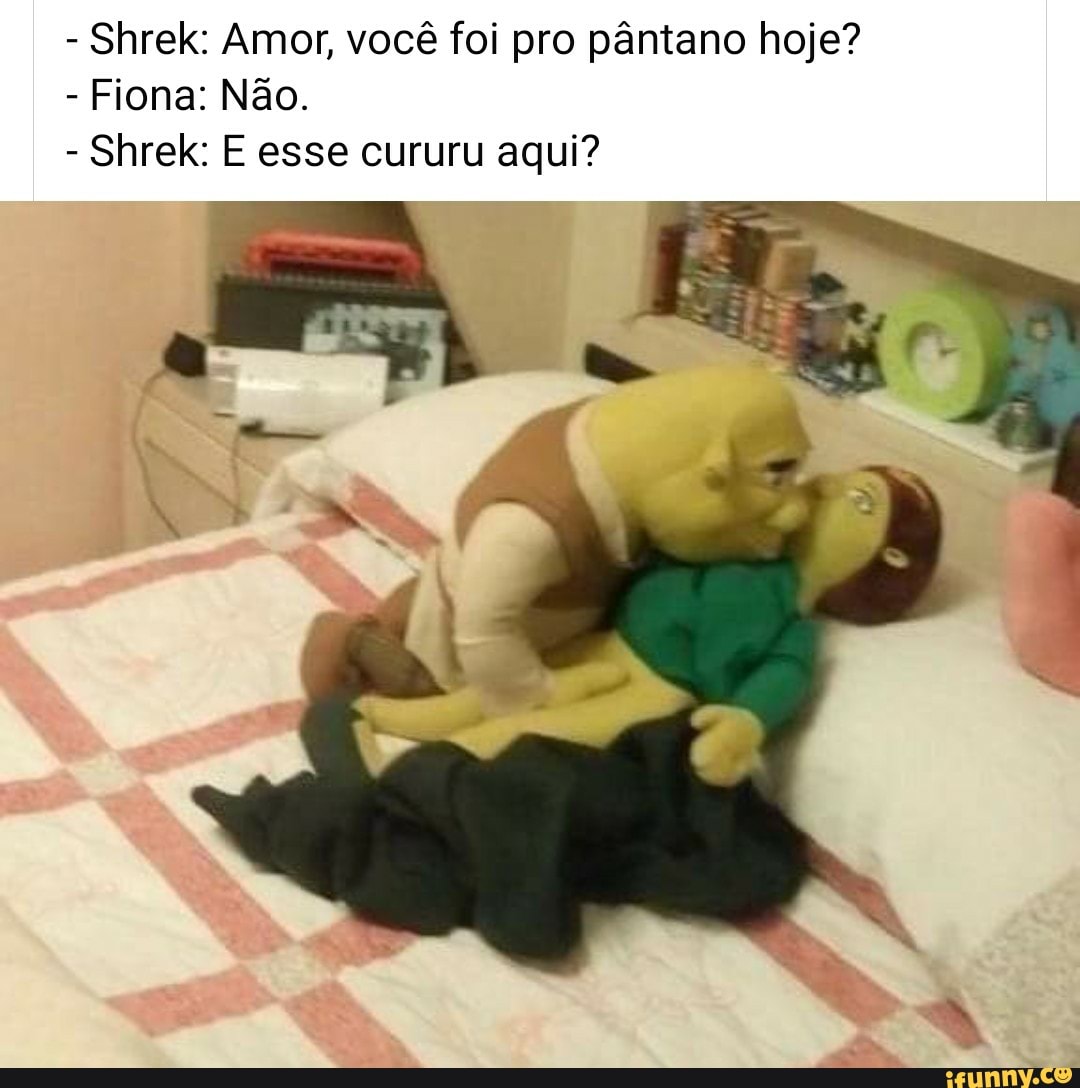 Shrek: Amor, você foi pro pântano hoje? Fiona: Não. Shrek: E esse cururu  aqui? - iFunny Brazil