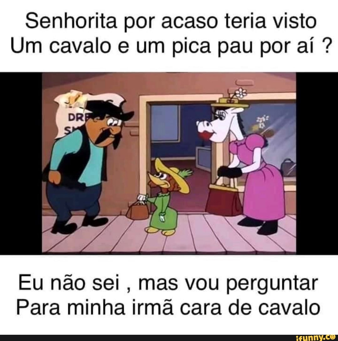 Senhorita por acaso teria visto Um cavalo e um pica pau por aí ? Eu não  sei, mas vou perguntar Para minha irmã cara de cavalo - iFunny Brazil