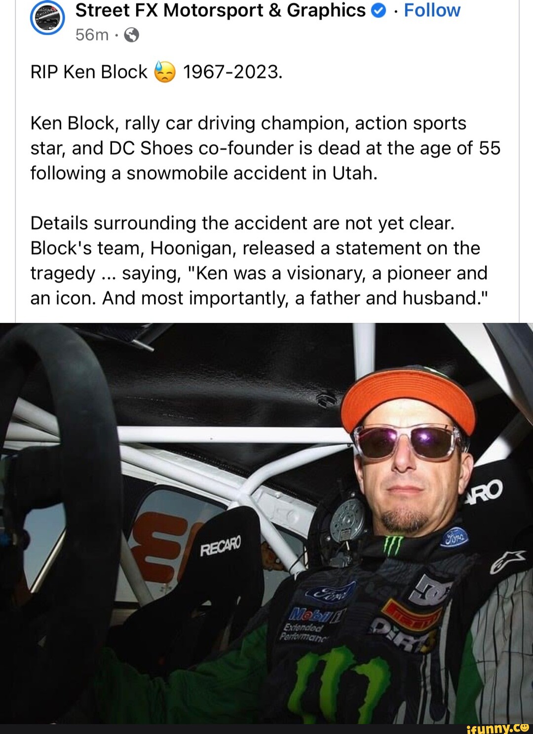 Motorsports' Ken Block dead in snowmobile accident at age 55