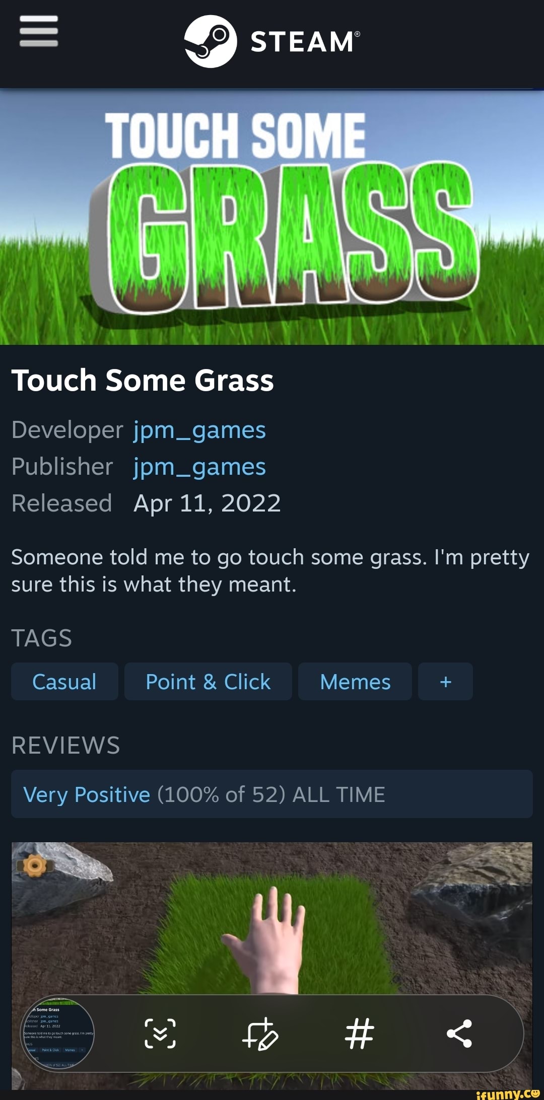 Touch Some Grass no Steam