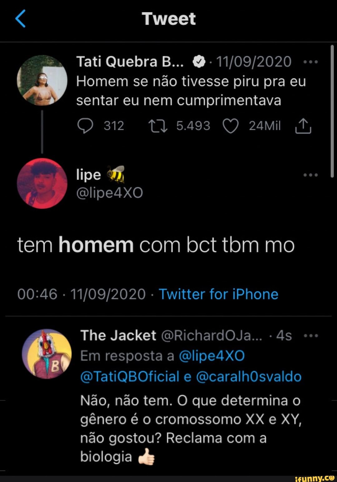 Tweet Tati Quebra B... A ) Homem sentar se eu não nem tivesse piru pra  cumprimentava eu