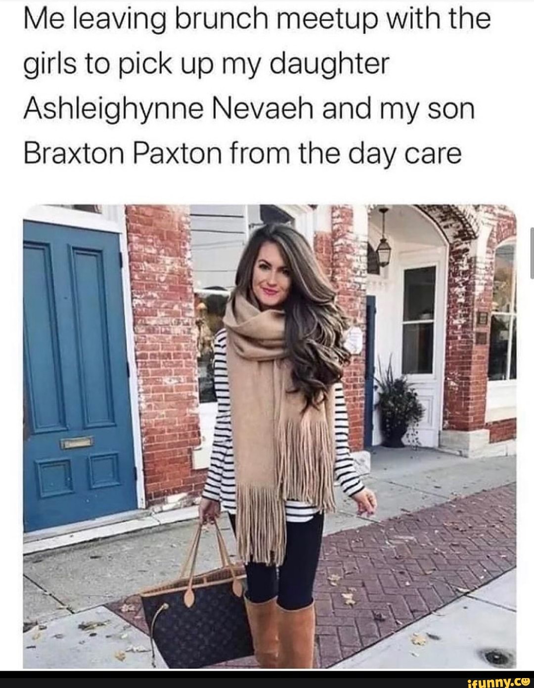 Me leaving brunch meetup with the girls to pick up my daughter