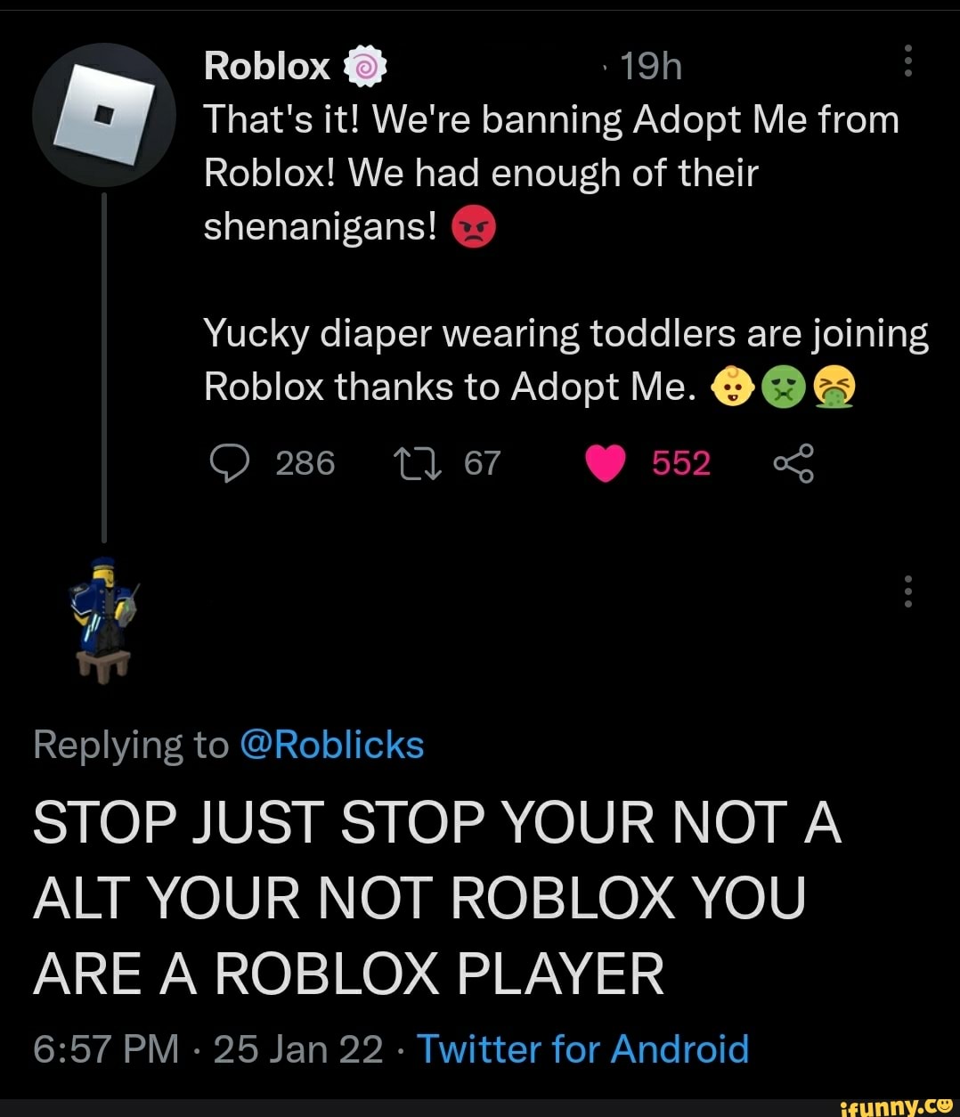 Reply on a tweet about Roblox going down : r/youngpeople