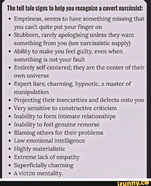 The tell tale signs to help you recognize a covert narcissist: e ...