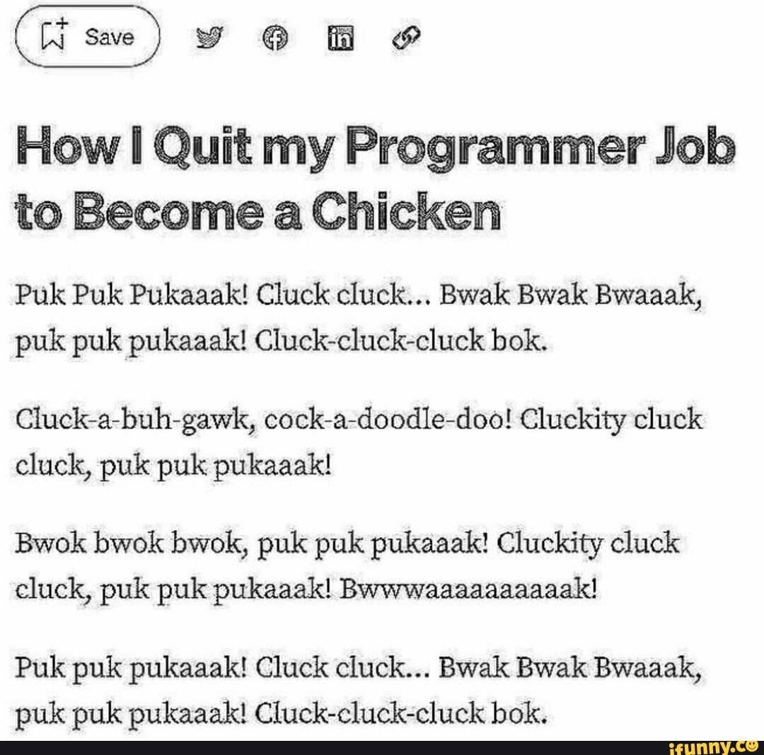 How I Quit my Programmer Job to a Chicken Puk Puk Pukaaak! Cluck