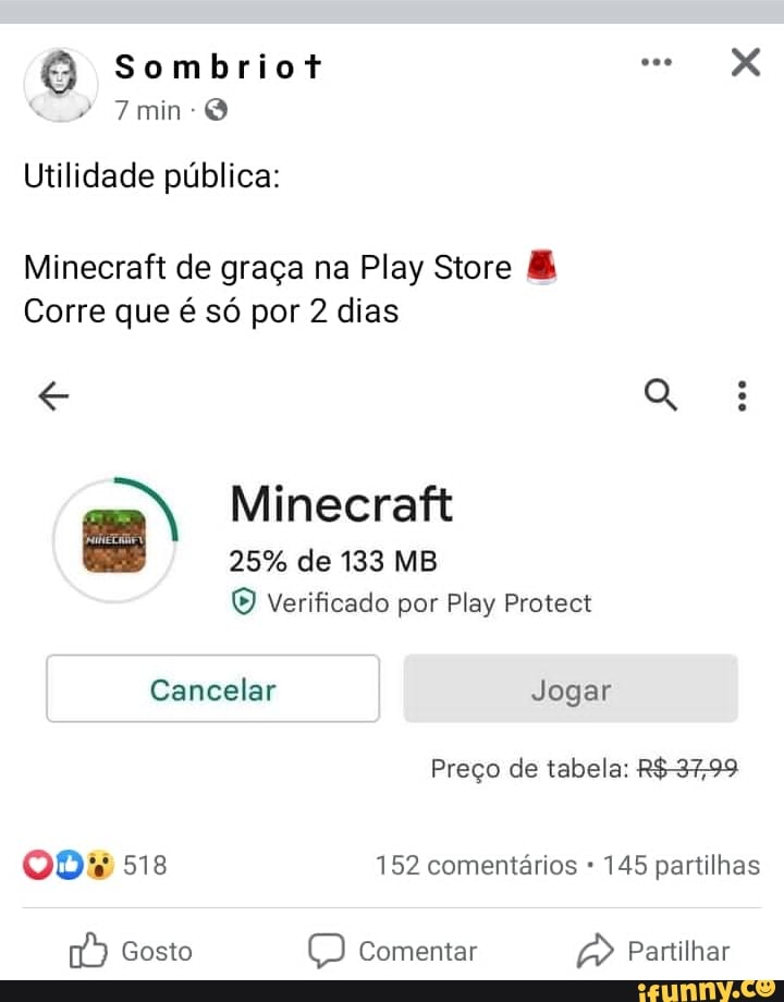 MINECRAFT DE GRAÇA NA PLAYSTORE! 