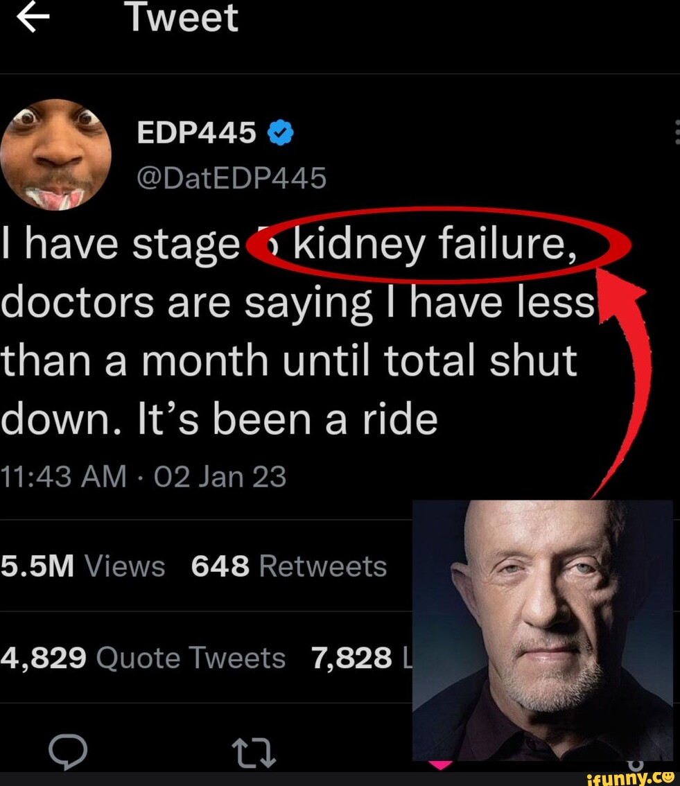 DomIsLive NEWS on X: EDP445 reveals he has stage 5 'kidney failure' with  less than a month until total shut down. 😮  / X