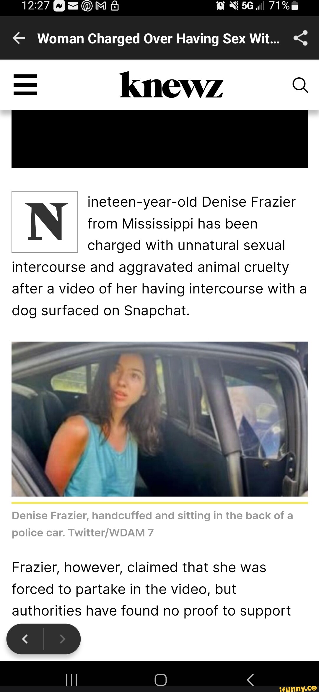 Woman Charged Over Having Sex Wit... ineteen-year-old Denise Frazier from  Mississippi has been charged