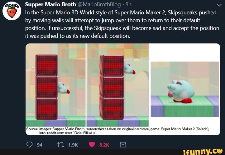 Supper Mario Broth - In Super Mario Maker 2, a visual glitch