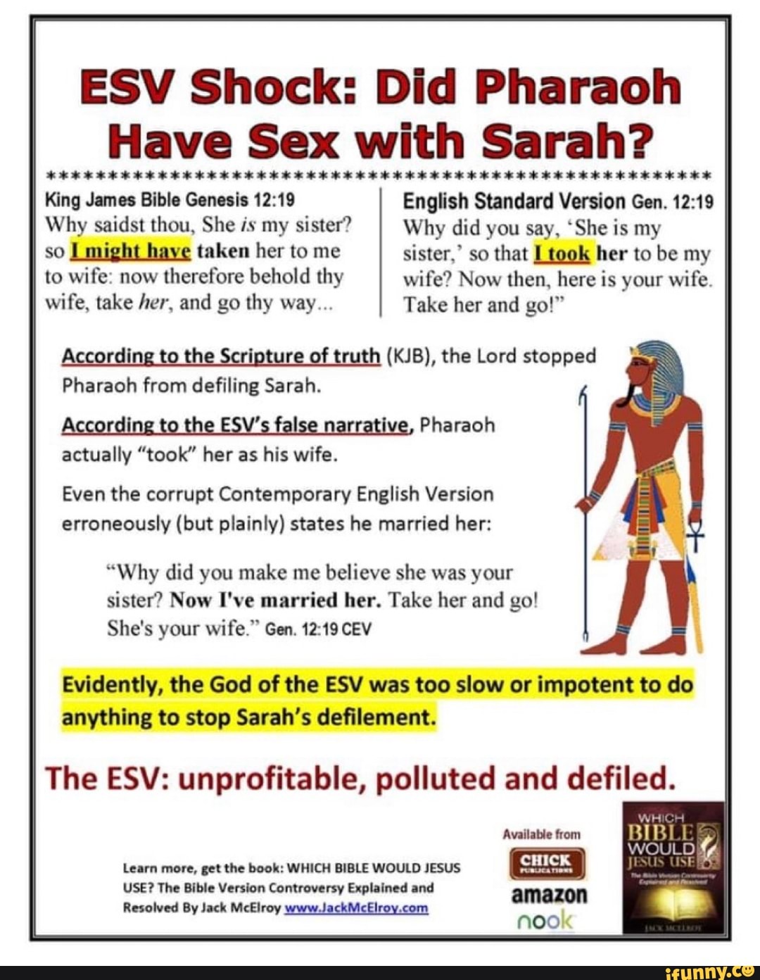 ESV Shock: Did Pharaoh Have Sex with Sarah? King James Bible Genesis  English Standard Version Gen.