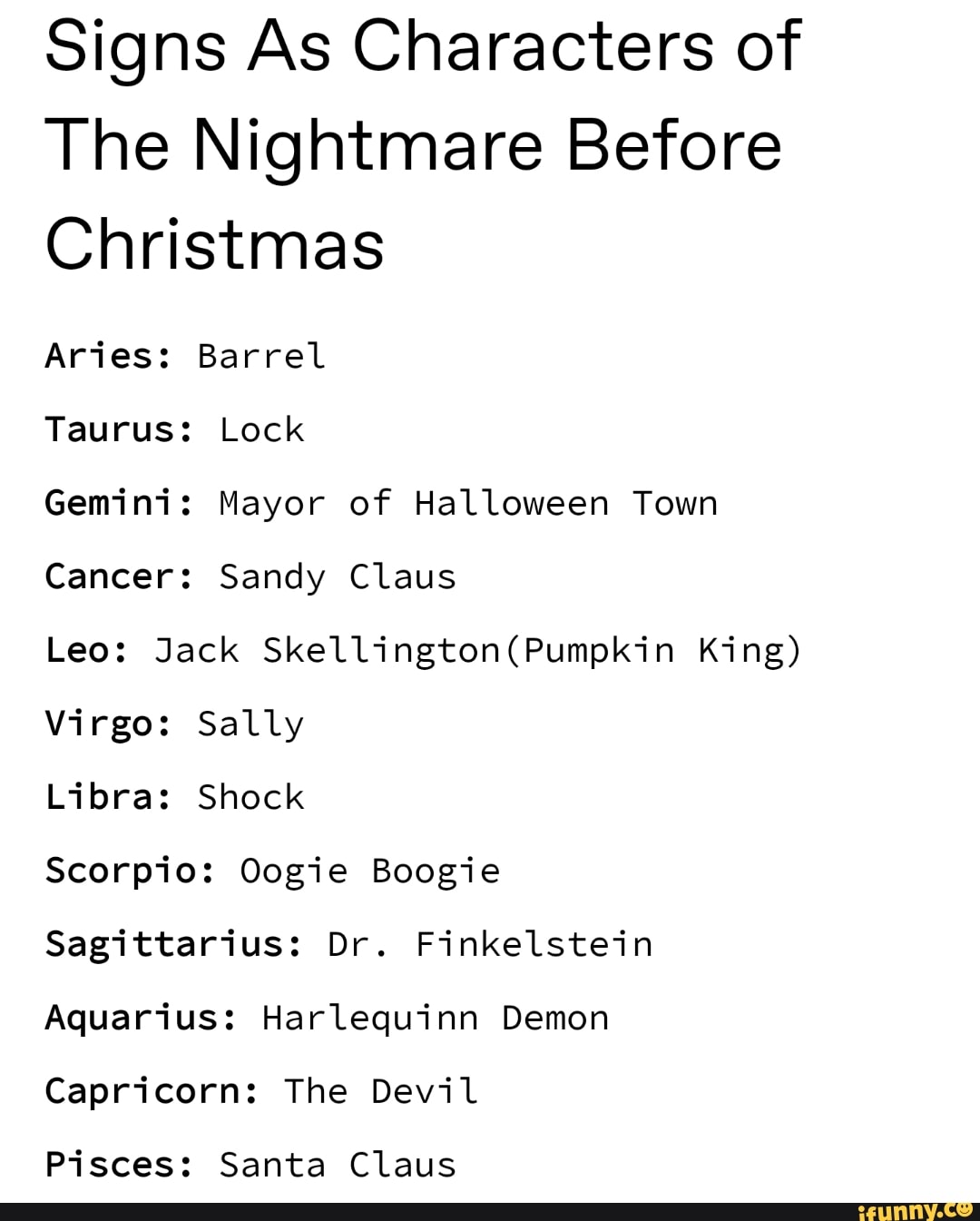 Signs As Characters of The Nightmare Before Christmas Aries