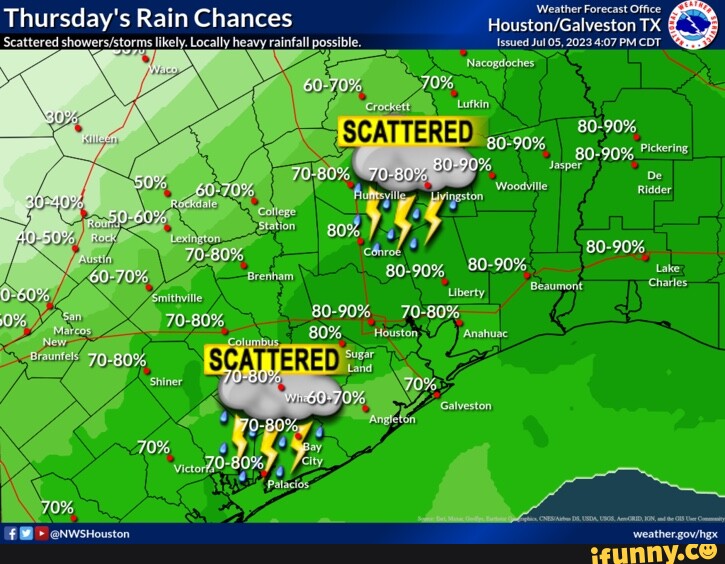 Thursday s Rain Chances Scattered likely. Locally heavy rainfall