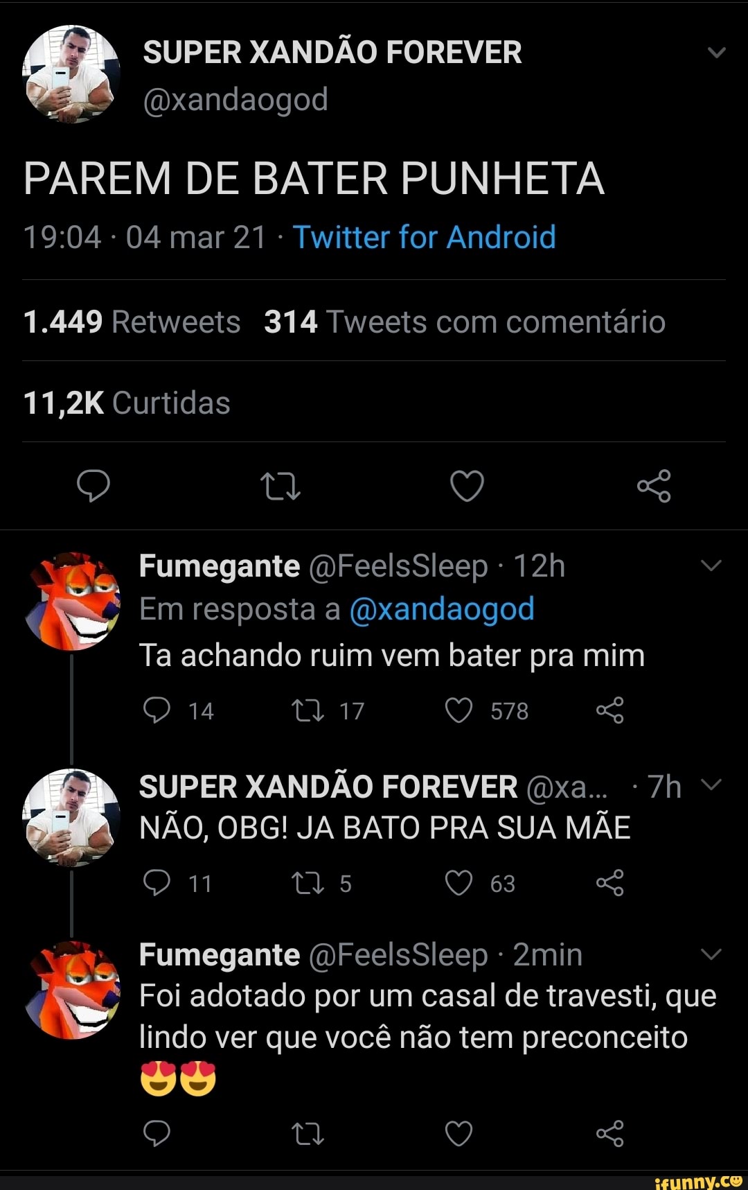 SUPER XANDÃO FOREVER daogod PAREM DE BATER PUNHETA - 04 mar 21 - Twitter  for Android 1.449 Retweets