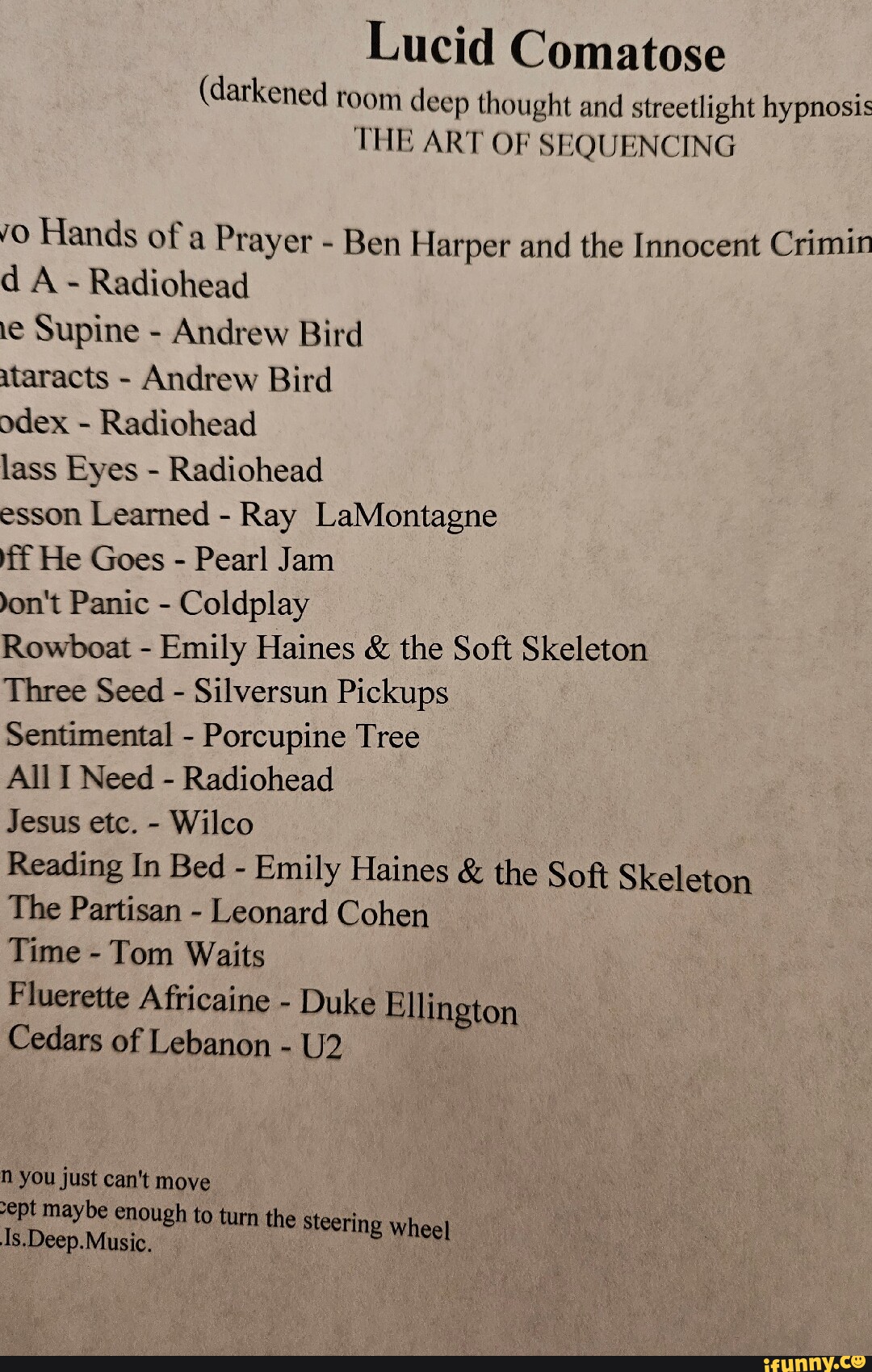 Lucid Comatose (darkened room deep thought and streetlight hypnosis THE ART OF SEQUENCING Hands