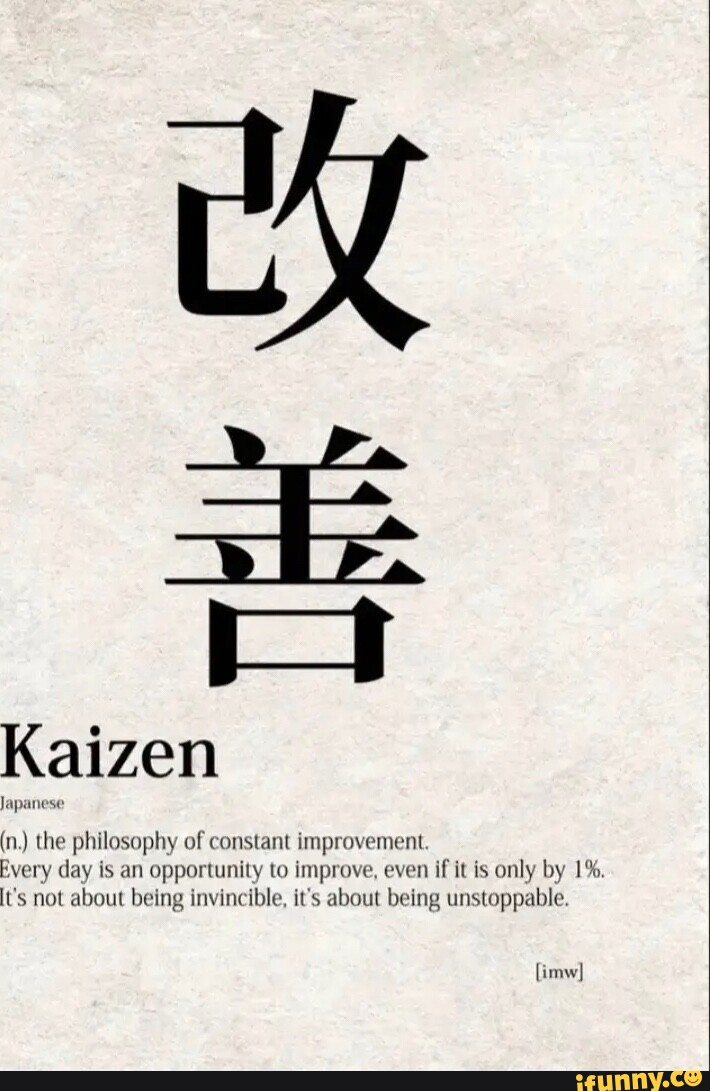 Kaizen Japanese (n.) the philosophy of constant improvement. Every