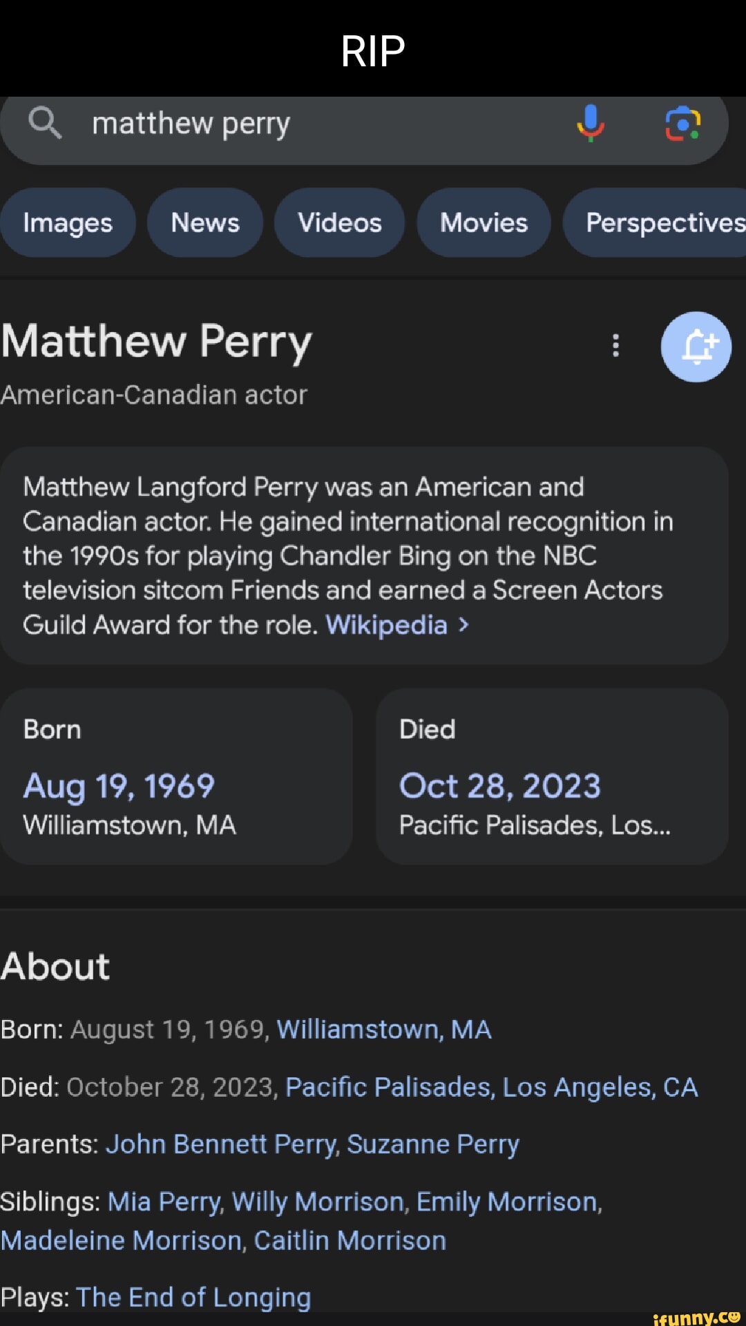 RIP Q. matthew perry Images News Videos Movies Perspectives Matthew Perry  American-Canadian actor Matthew Langford