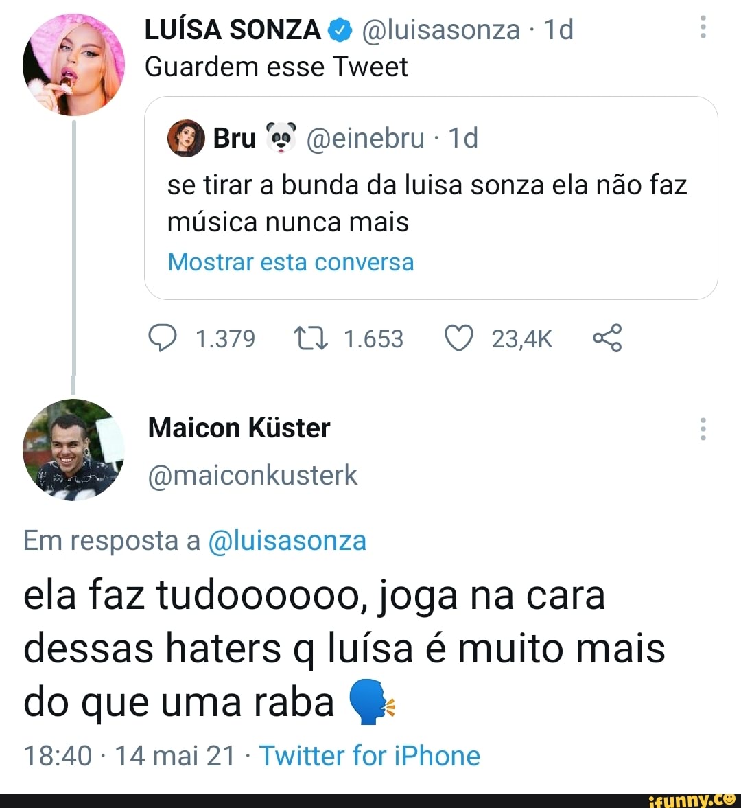 LUÍSA SONZA (Dluisasonza - id Guardem esse Tweet Q Bru qeinebru se tirar a  bunda da luisa