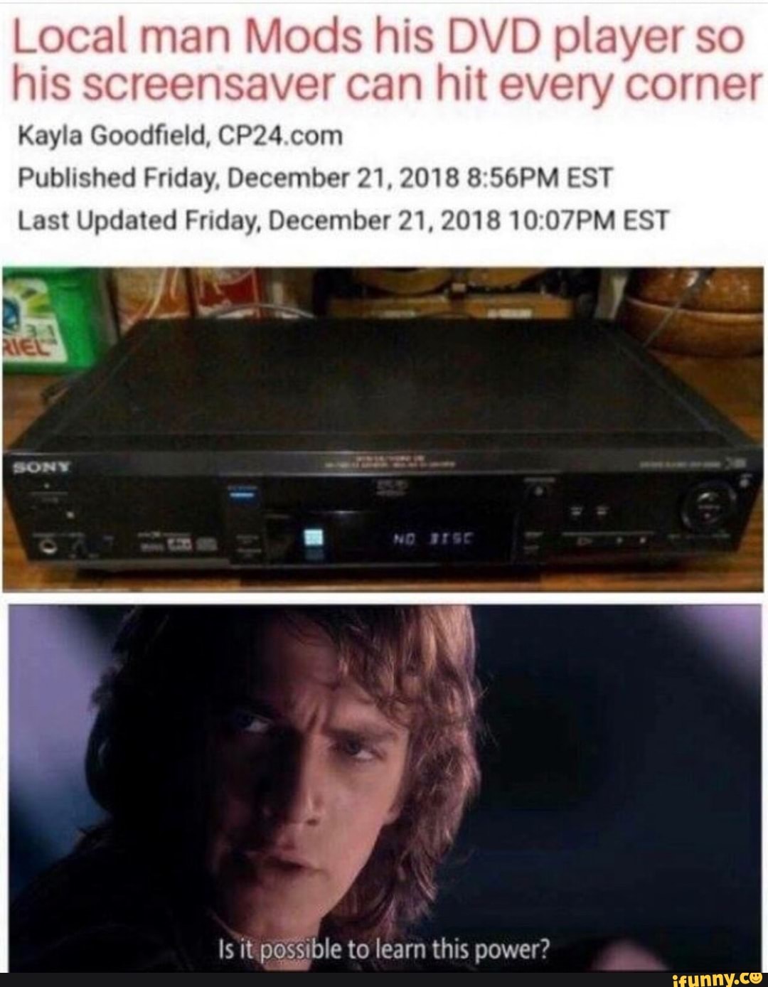Local man Mods his DVD player so his screensaver can hit every