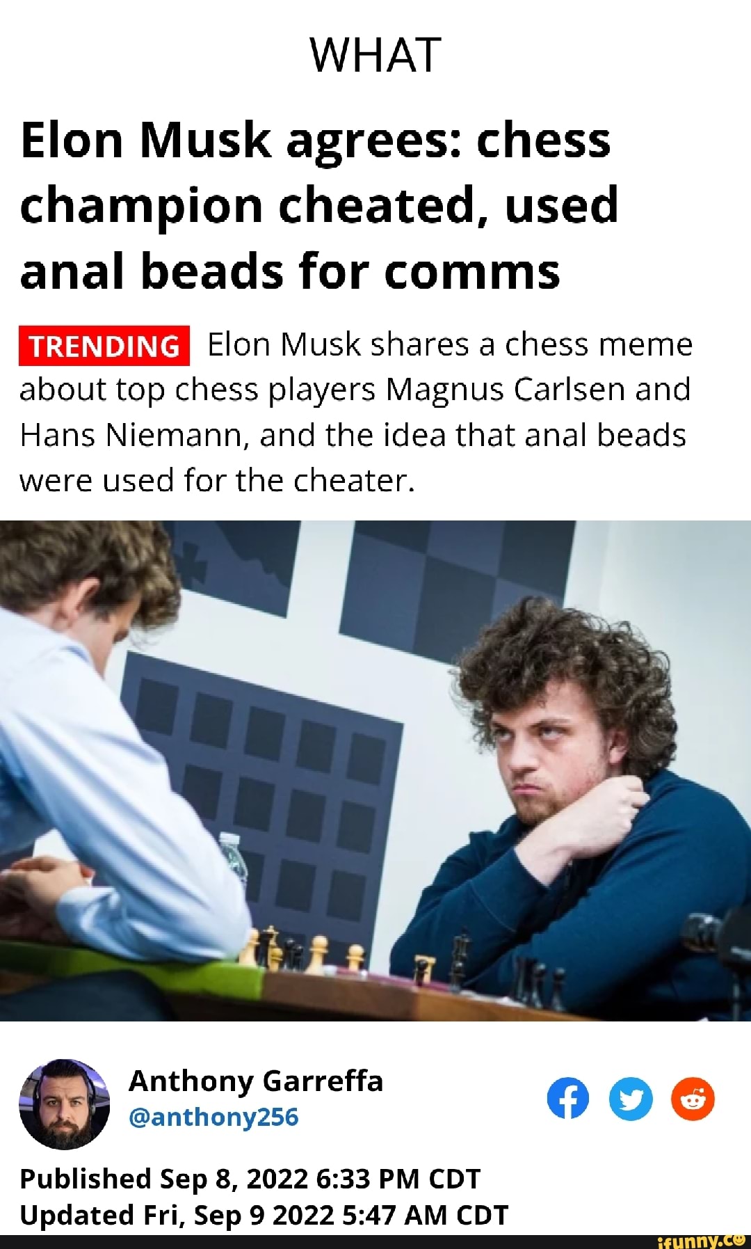 Elon Musk agrees: chess champion cheated, used anal beads for comms