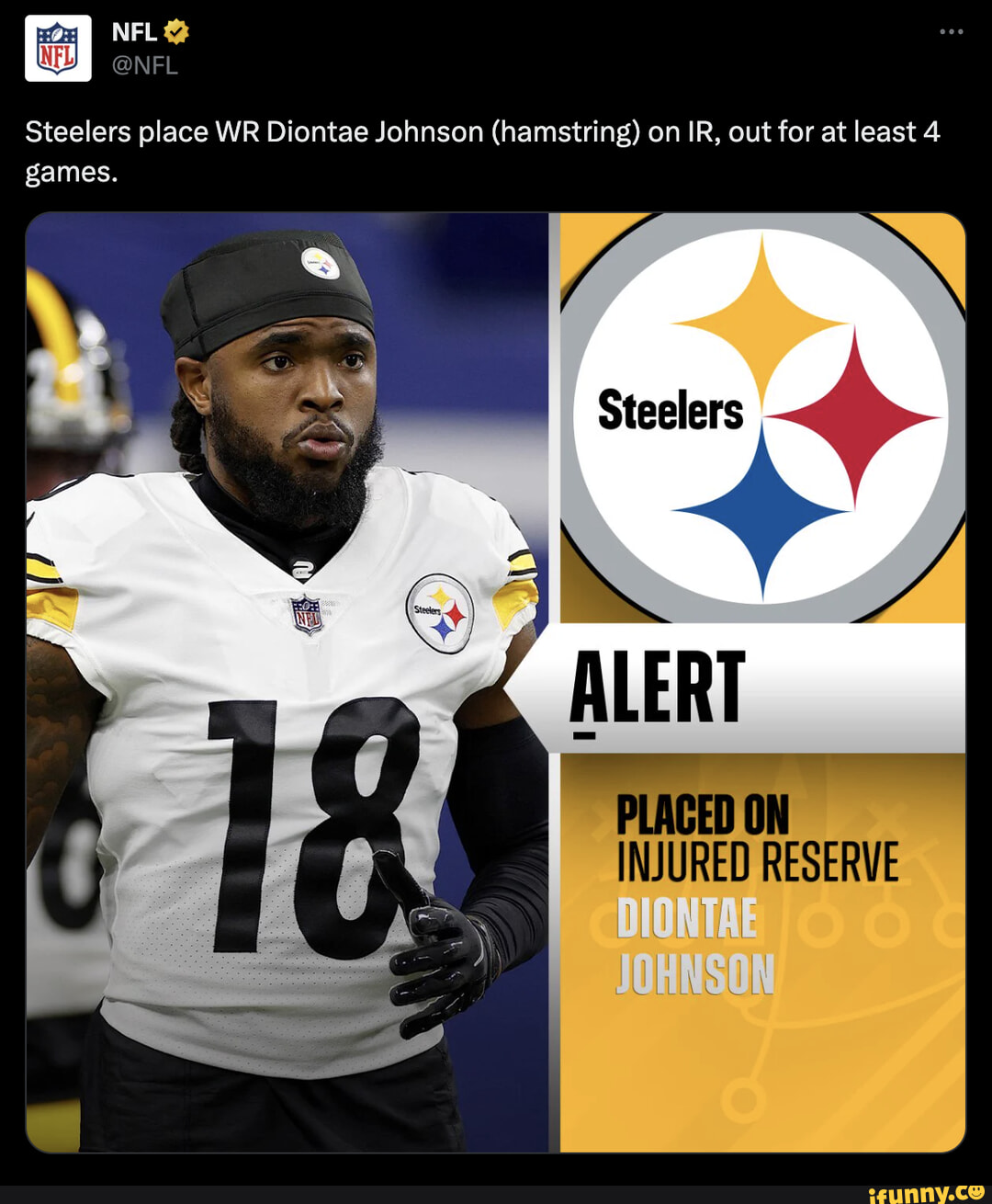 Steelers' Diontae Johnson Placed on IR with Hamstring Injury; WR