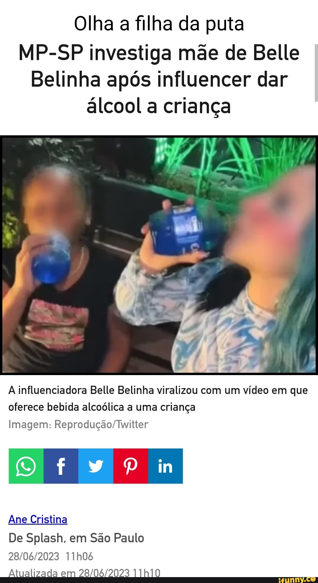 Olha a filha da puta MP-SP investiga mãe de Belle Belinha após influencer  dar álcool